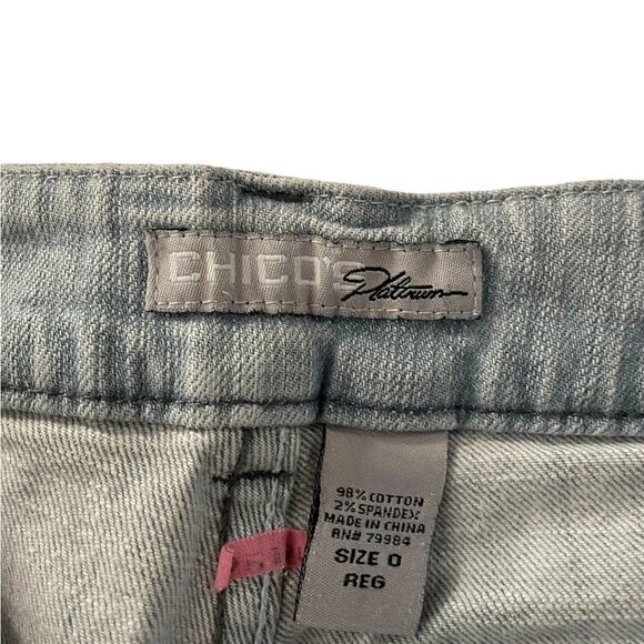 Chicos Platinum Jeans Womens 0 Blue Denim High Rise Boot Cut Light Wash Stretch - Picture 5 of 8